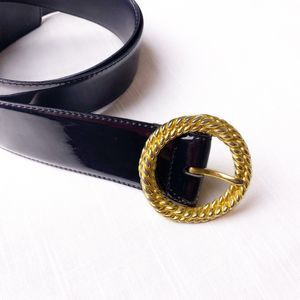 Toledano Belt Shiny Black With Round Golden Buckle Women’s Size L